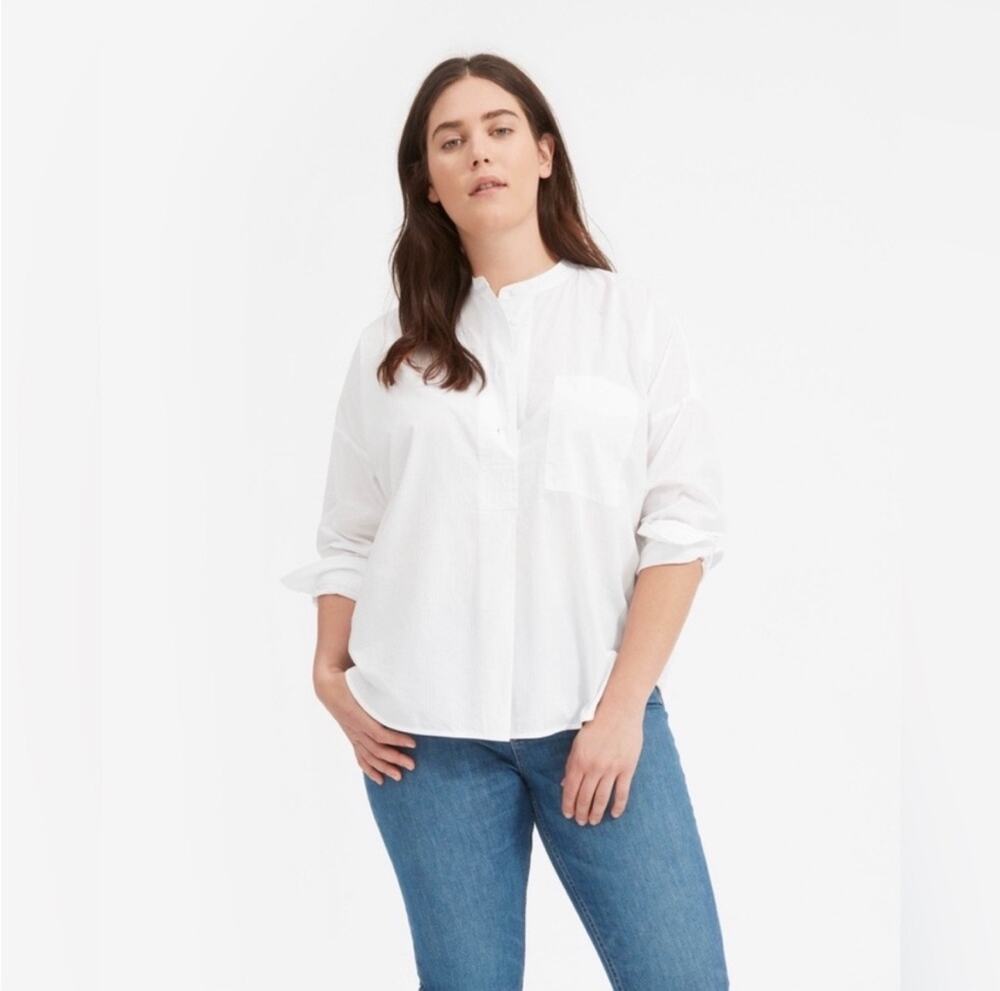 Everlane White Popover Shirt Women’s Size 2 Cotton Button Front Relaxed Blouse
